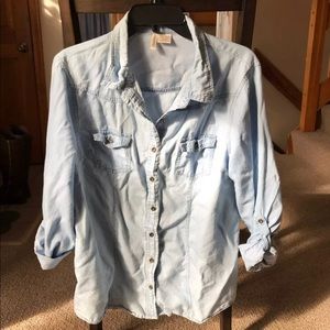 Passport Light Wash Chambray Button Down Top. XL